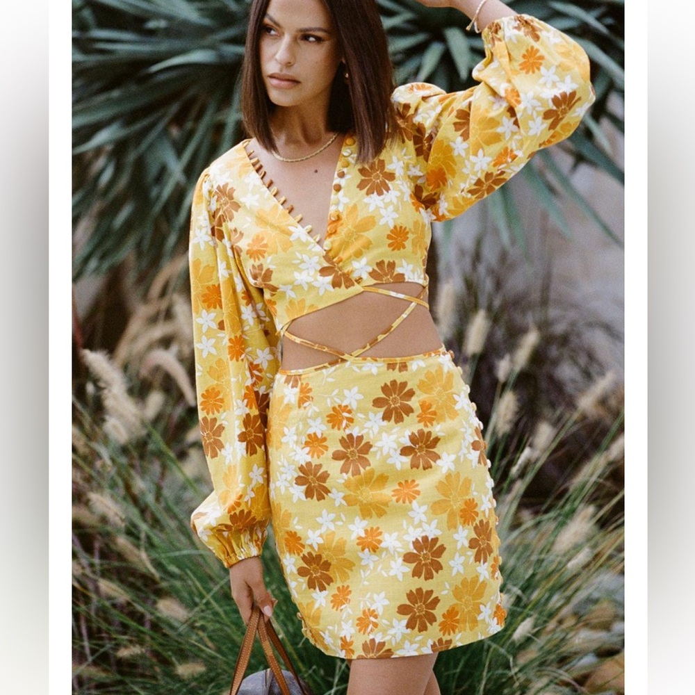 Floral Yellow and Brown Dress